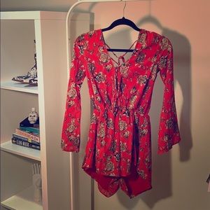 Red Floral Romper